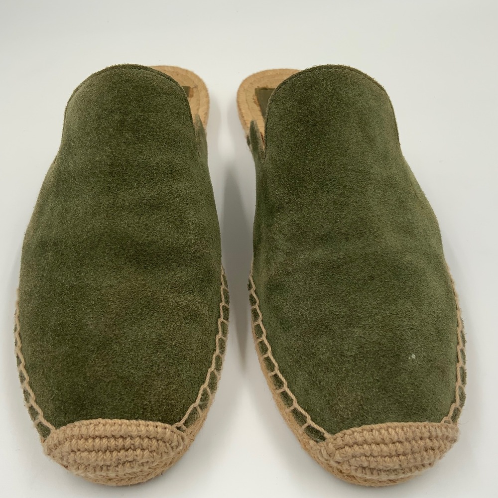 Tory Burch Olive Green Suede Espadrille Slide Mules Womens Size 9 Flat Sandals
